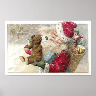 テディー・ベアおよび管が付いている1913年のサンタ ポスター