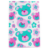 テディー・ベアおよび花は水の白のギフトバッグを飾ります ミディアムペーパーバッグ (正面)