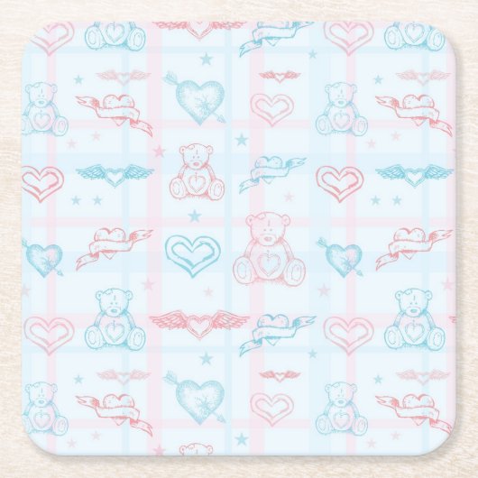 テディー・ベアが付いているベビーパターン スクエアペーパーコースター (正面)