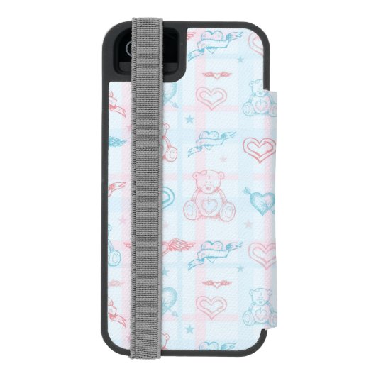 テディー・ベアが付いているベビーパターン INCIPIO iPhoneウォレットケース (フォリオ裏面)