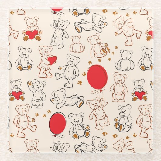 テディー・ベアとの質 ガラスコースター (正面)