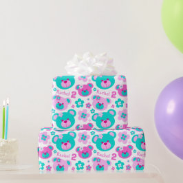 テディー・ベアによっては第2誕生日の一流のギフトの紙が開花します ラッピングペーパー