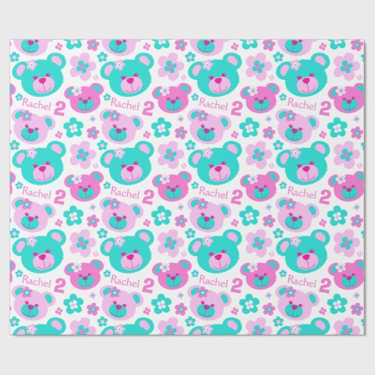 テディー・ベアによっては第2誕生日の一流のギフトの紙が開花します ラッピングペーパー (フラット)