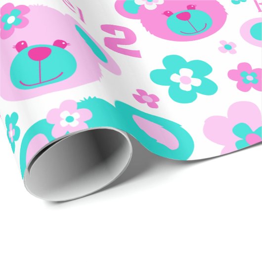 テディー・ベアによっては第2誕生日の一流のギフトの紙が開花します ラッピングペーパー (ロールコーナー)