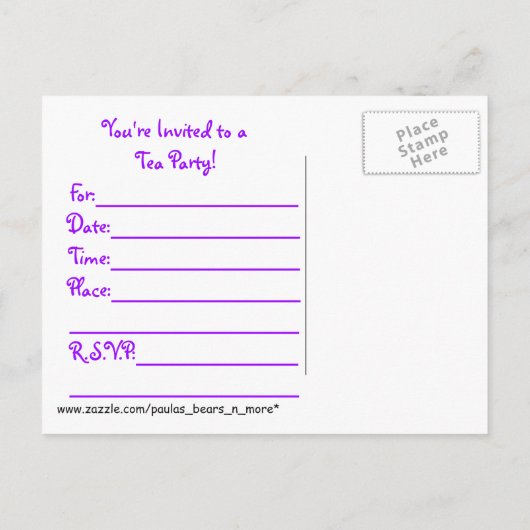テディー・ベアのお茶会の郵便はがきの招待状 インビテーションポストカード (裏面)