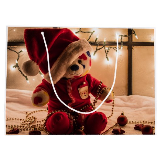 テディー・ベアのクリスマスのギフトバッグ ラージペーパーバッグ (裏面)