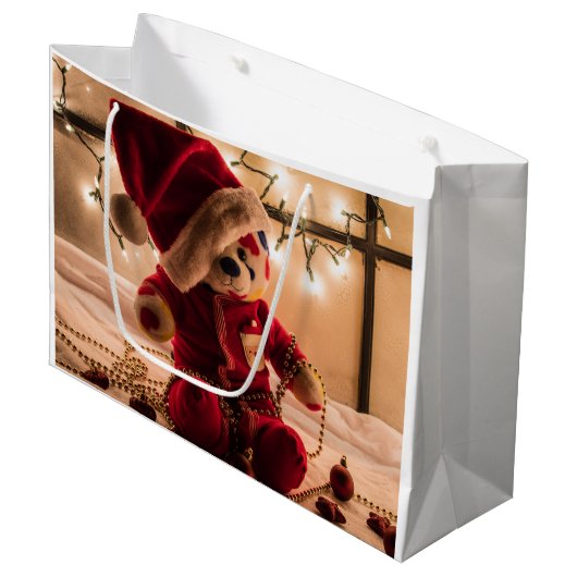 テディー・ベアのクリスマスのギフトバッグ ラージペーパーバッグ (正面アングル)