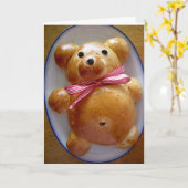 テディー・ベアのパンのレシピの挨拶状 カード (黄色い花)