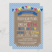 テディー・ベアのピクニック誕生日のパーティの招待状 招待状 (正面/裏面)