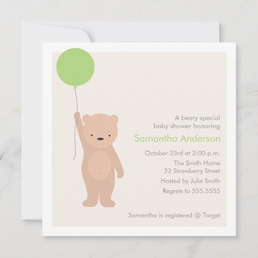 テディー・ベアのベビーシャワーの招待状-女の子/男の子 招待状 (正面)