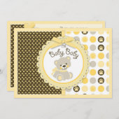 テディー・ベアのベビーシャワーの黄色 招待状 (正面/裏面)
