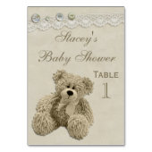 テディー・ベアのヴィンテージのレースのパーソナライズなベビーシャワー テーブルナンバー (裏面)