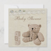 テディー・ベアのヴィンテージのレースの中立ベビーシャワー 招待状 (正面)