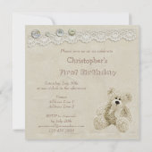 テディー・ベアのヴィンテージのレースの第1誕生会 招待状 (裏面)