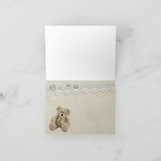 テディー・ベアのヴィンテージのレースは感謝していしています サンキューカード (内部)