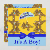 テディー・ベアの傘の男の子のベビーシャワー 招待状 (正面/裏面)