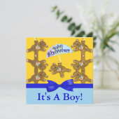 テディー・ベアの傘の男の子のベビーシャワー 招待状 (スタンド正面)