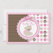 テディー・ベアの女の赤ちゃんのベビーシャワーのピンク 招待状 (正面)