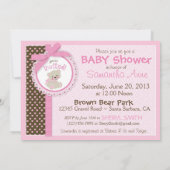 テディー・ベアの女の赤ちゃんのベビーシャワーのピンク 招待状 (裏面)