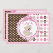 テディー・ベアの女の赤ちゃんのベビーシャワーのピンク 招待状 (正面/裏面)
