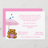 テディー・ベアの女の赤ちゃんはシャワーの招待状を振りかけます 招待状 (正面/裏面)