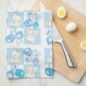 テディー・ベアの点検されたパターン キッチンタオル (四つ折り)