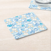 テディー・ベアの点検されたパターン スクエアペーパーコースター (アングル)