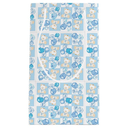 テディー・ベアの点検されたパターン スモールペーパーバッグ (正面)