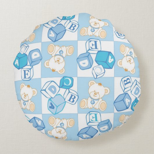テディー・ベアの点検されたパターン ラウンドクッション (裏面)