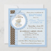 テディー・ベアの男の赤ちゃんの洗礼の青 招待状 (裏面)