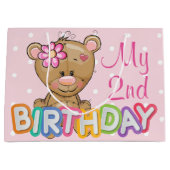 テディー・ベアの第2誕生会のカスタム ラージペーパーバッグ (正面)