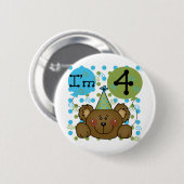 テディー・ベアの第4誕生日のTシャツおよびギフト 缶バッジ (正面&裏面)