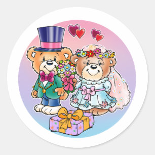 テディー・ベアの結婚式のカップル ラウンドシール