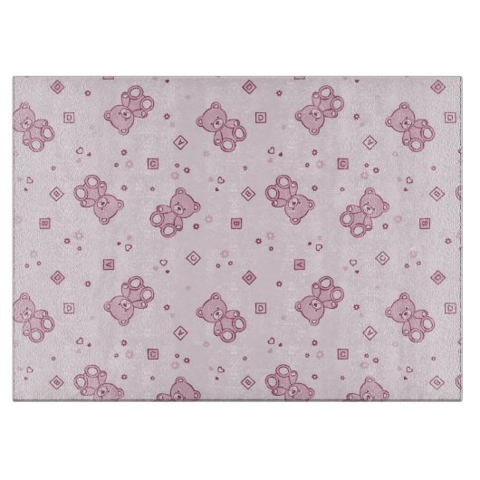 テディー・ベアの背景のピンク カッティングボード (正面)