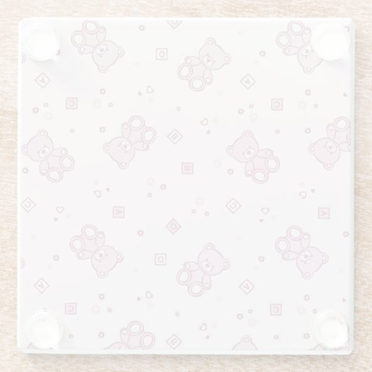 テディー・ベアの背景のピンク ガラスコースター (裏面)