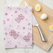 テディー・ベアの背景のピンク キッチンタオル (四つ折り)