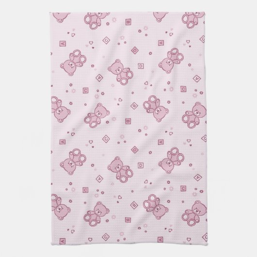 テディー・ベアの背景のピンク キッチンタオル (縦)