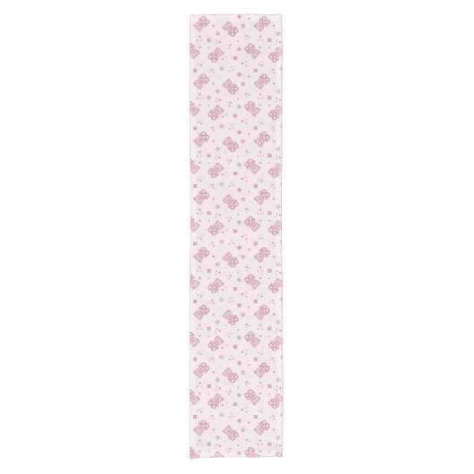 テディー・ベアの背景のピンク ショートテーブルランナー (正面)