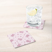 テディー・ベアの背景のピンク スクエアペーパーコースター (インサイチュ)