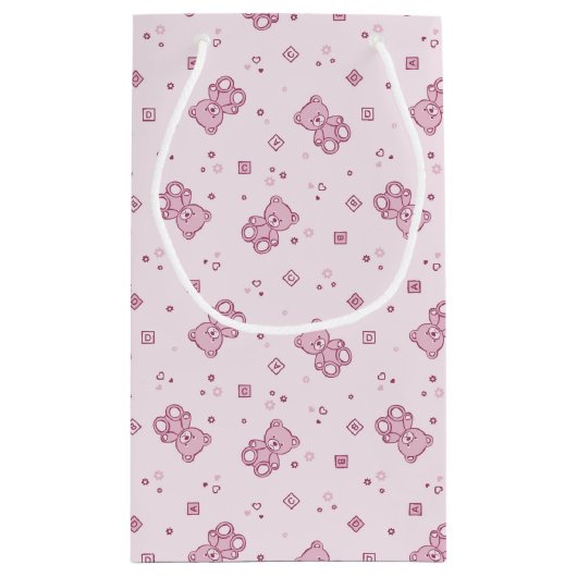 テディー・ベアの背景のピンク スモールペーパーバッグ (裏面)