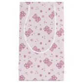 テディー・ベアの背景のピンク スモールペーパーバッグ (正面)