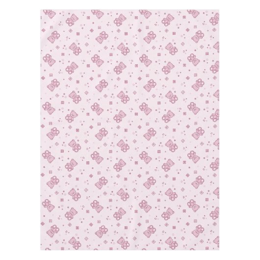 テディー・ベアの背景のピンク テーブルクロス (正面)