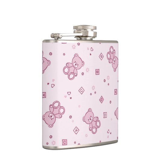 テディー・ベアの背景のピンク フラスク (右)