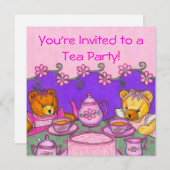 テディー・ベアの茶パーティの招待状カード 招待状 (正面/裏面)