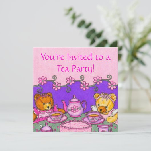 テディー・ベアの茶パーティの招待状カード 招待状 (スタンド正面)