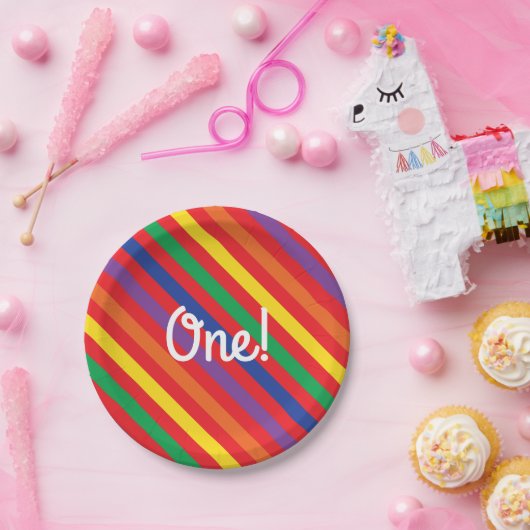 テディー・ベアの虹のかわいい第1誕生会 ペーパープレート (パーティー)