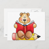 テディー・ベアの読書 ポストカード (正面/裏面)