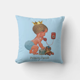テディー・ベアの青が付いている電話のパーソナライズな王子 クッション