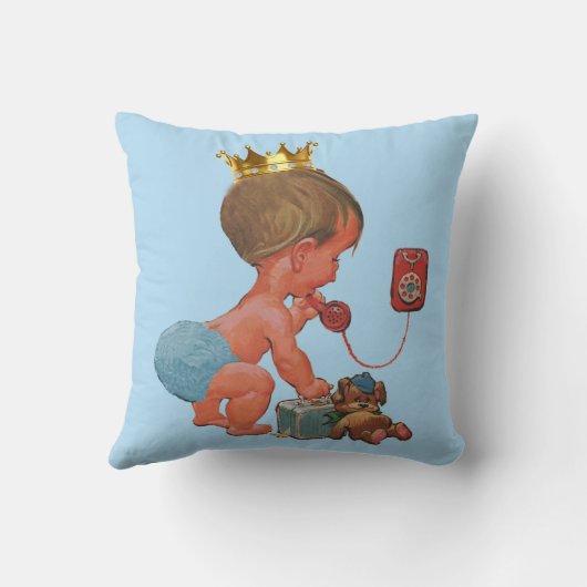 テディー・ベアの青が付いている電話のパーソナライズな王子 クッション (裏面)