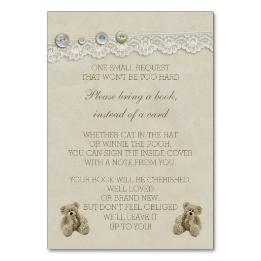 テディー・ベアはカードの代りに本を持って来ます テーブルナンバー (正面)